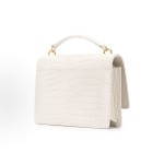 SAINT LAURENT YSL SUNSET Gold Logo, shiny crocodile embossed, magnetic clasp opening and closing sunset bag, chain bag, wallet, hand-held crossbody single-shoulder bag, regular women\'s style, white